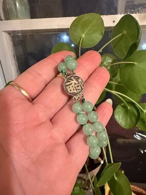 Green Jade Bracelet with Sterling Clasp